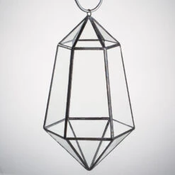 Handmade Hanging Artistic Clear Glass Six-surfaces Diamond Geometric Terrarium DIY For Succulent Pot
