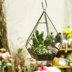 Handmade Artistic Hanging Glass Teardrop Diamond Geometric Terrarium With Loop For Succulent Moss -Terrarium Plant Hub product image 490452742