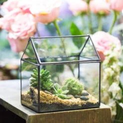 Handmade Black House Shape Glass Geometric Terrarium Wth Lid For Succulent Fern Moss Airplants -Terrarium Plant Hub product image 564595357