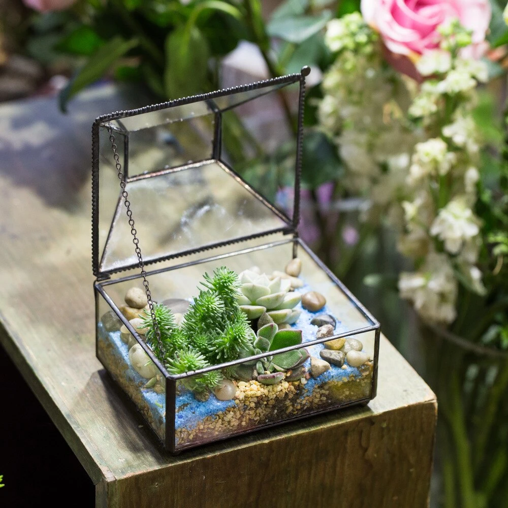 Handmade Small Jewelry Box Geometric Glass Terrarium With Cover For Airplants Succulents Moss Ring 3 Handmade Small Jewelry Box Geometric Glass Terrarium With Cover For Airplants Succulents Moss Ring