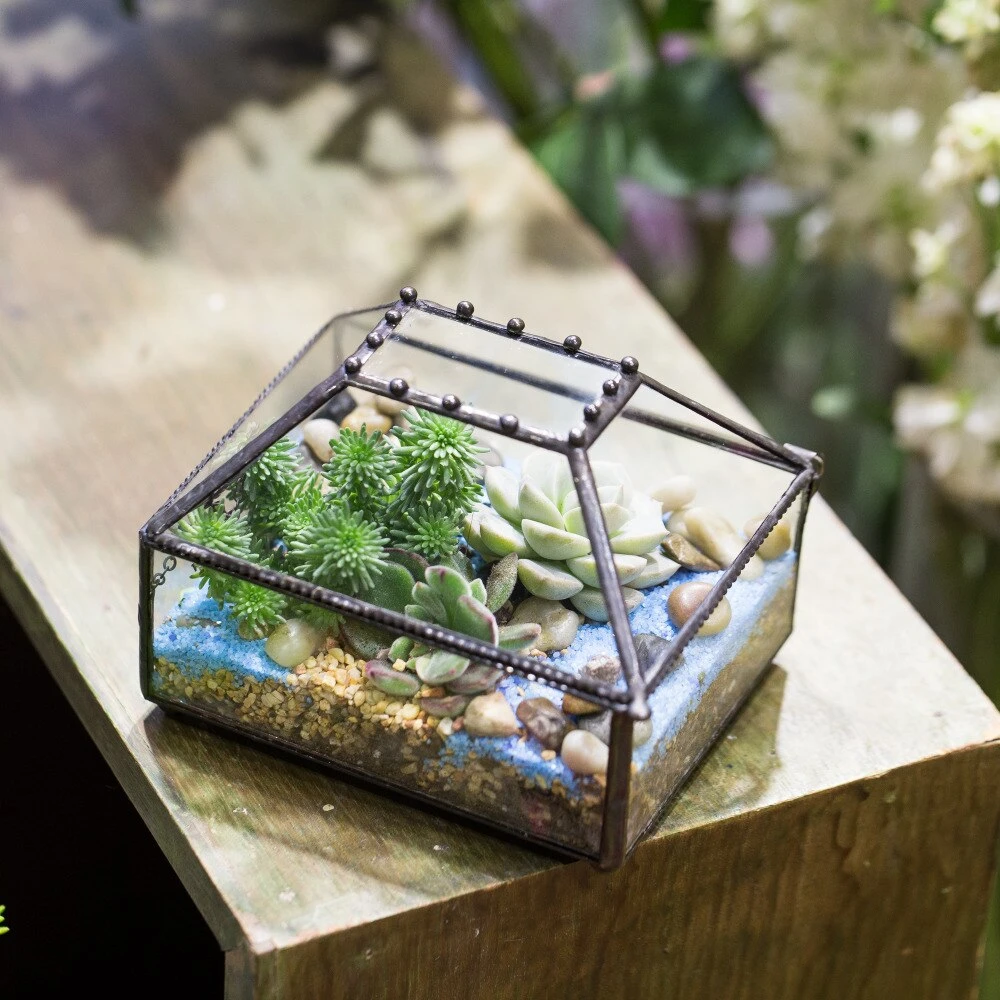 Handmade Small Jewelry Box Geometric Glass Terrarium With Cover For Airplants Succulents Moss Ring 12 Handmade Small Jewelry Box Geometric Glass Terrarium With Cover For Airplants Succulents Moss Ring - Image 10