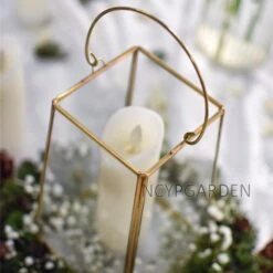 Handmade Copper Gold Echelon Geometric Glass Terrarium Holder Lantern Hanging Wall For Wedding -Terrarium Plant Hub product image 611131274