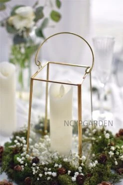 Handmade Copper Gold Echelon Geometric Glass Terrarium Holder Lantern Hanging Wall For Wedding -Terrarium Plant Hub product image 611131291