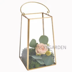 Handmade Copper Gold Echelon Geometric Glass Terrarium Holder Lantern Hanging Wall For Wedding -Terrarium Plant Hub product image 611131293