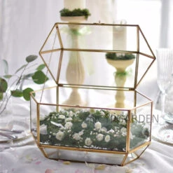 Handmade Large Geometric Glass Wedding Card Box Gift Card Box Keepsake Recipe Reception Envelope -Terrarium Plant Hub product image 616006242