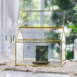 Handmade Gold House Shape Glass Geometric Terrarium Card Wishwell Reception Box For Wedding Ceromony -Terrarium Plant Hub product image 997415300
