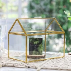 Handmade Gold House Shape Glass Geometric Terrarium Card Wishwell Reception Box For Wedding Ceromony -Terrarium Plant Hub product image 997415304