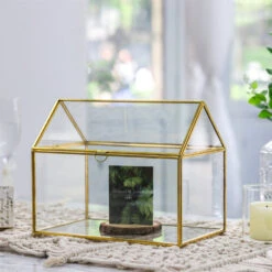 Handmade Gold House Shape Glass Geometric Terrarium Card Wishwell Reception Box For Wedding Ceromony -Terrarium Plant Hub product image 997415307