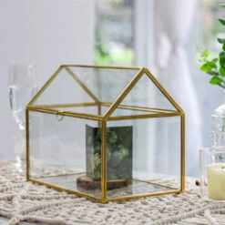 Handmade Gold House Shape Glass Geometric Terrarium Card Wishwell Reception Box For Wedding Ceromony -Terrarium Plant Hub product image 997415311